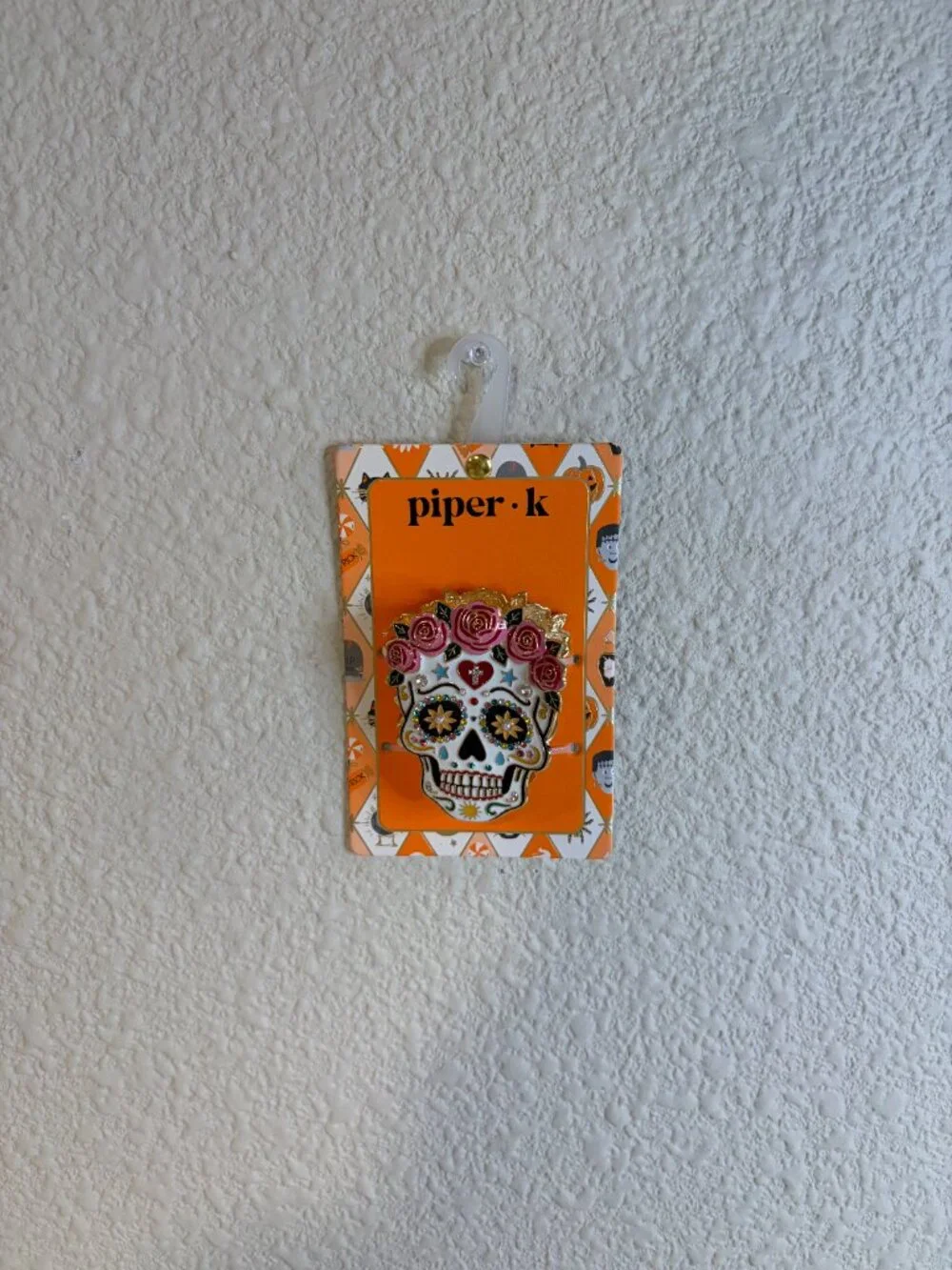 Piper K Sugar Skull Hair Clip Day of the Dead Rose Rhinestone Halloween NWT